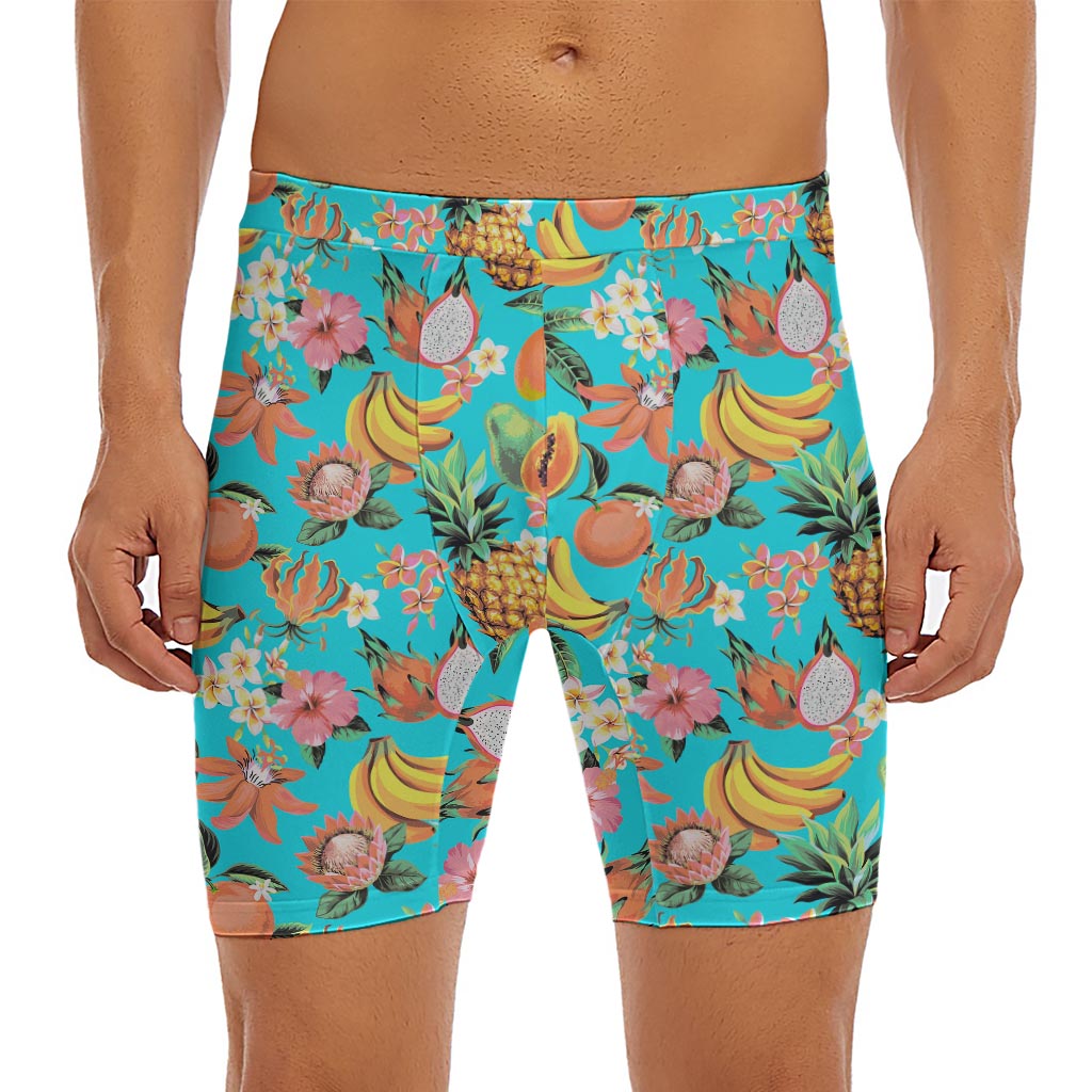 Vintage Tropical Fruits Pattern Print Men's Long Boxer Briefs