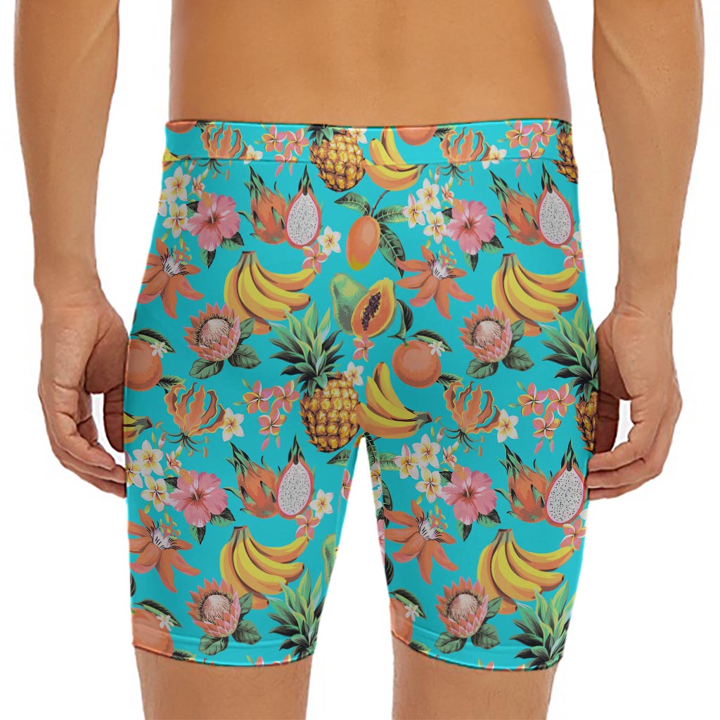 Vintage Tropical Fruits Pattern Print Men's Long Boxer Briefs