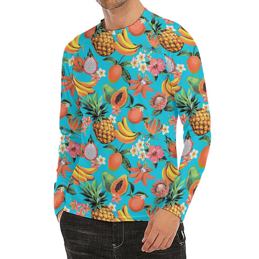 Vintage Tropical Fruits Pattern Print Men's Long Sleeve Rash Guard