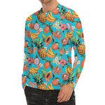Vintage Tropical Fruits Pattern Print Men's Long Sleeve Rash Guard