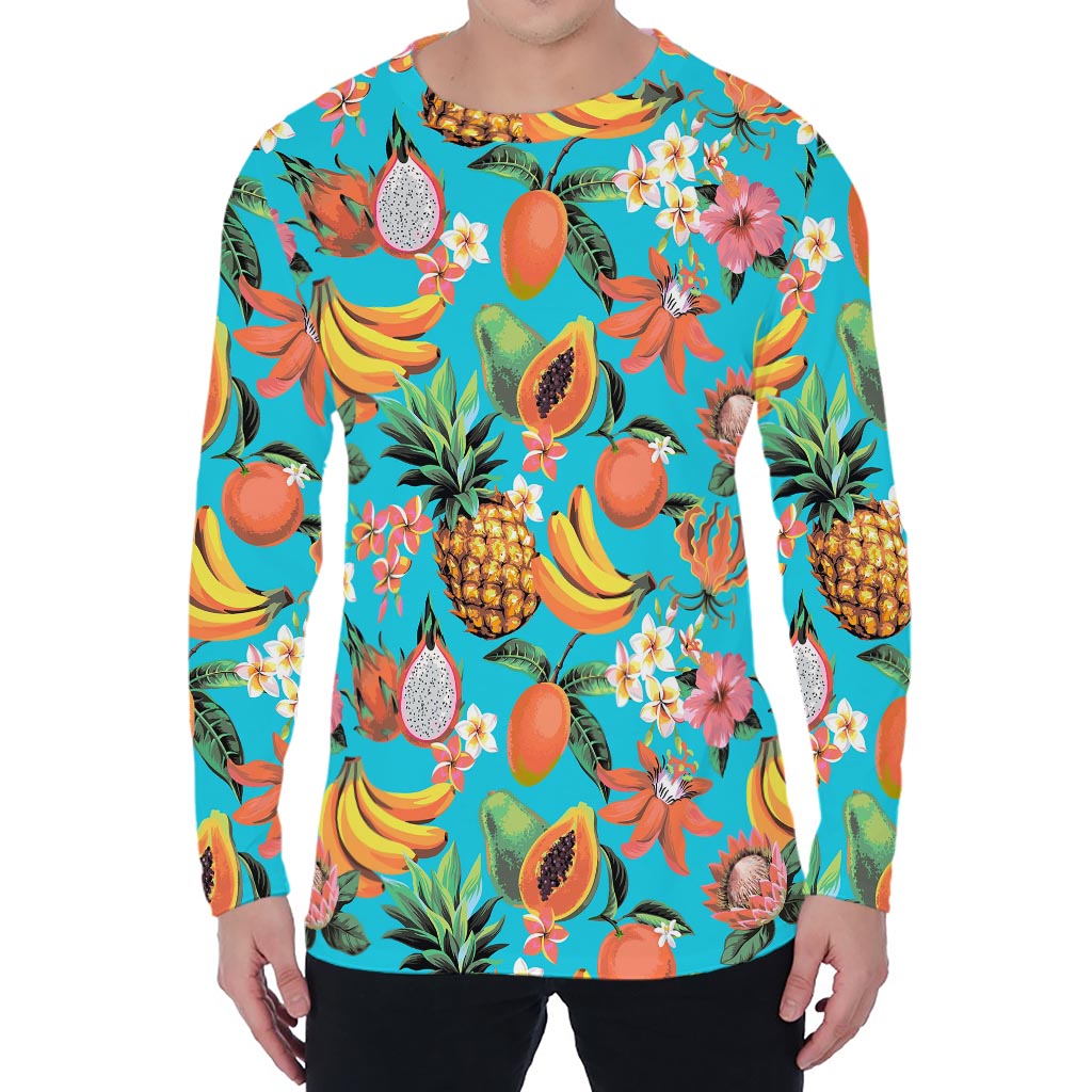 Vintage Tropical Fruits Pattern Print Men's Long Sleeve T-Shirt