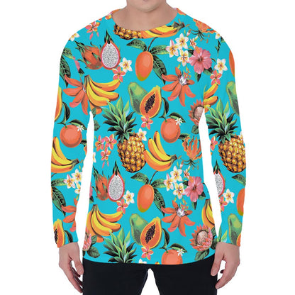 Vintage Tropical Fruits Pattern Print Men's Long Sleeve T-Shirt