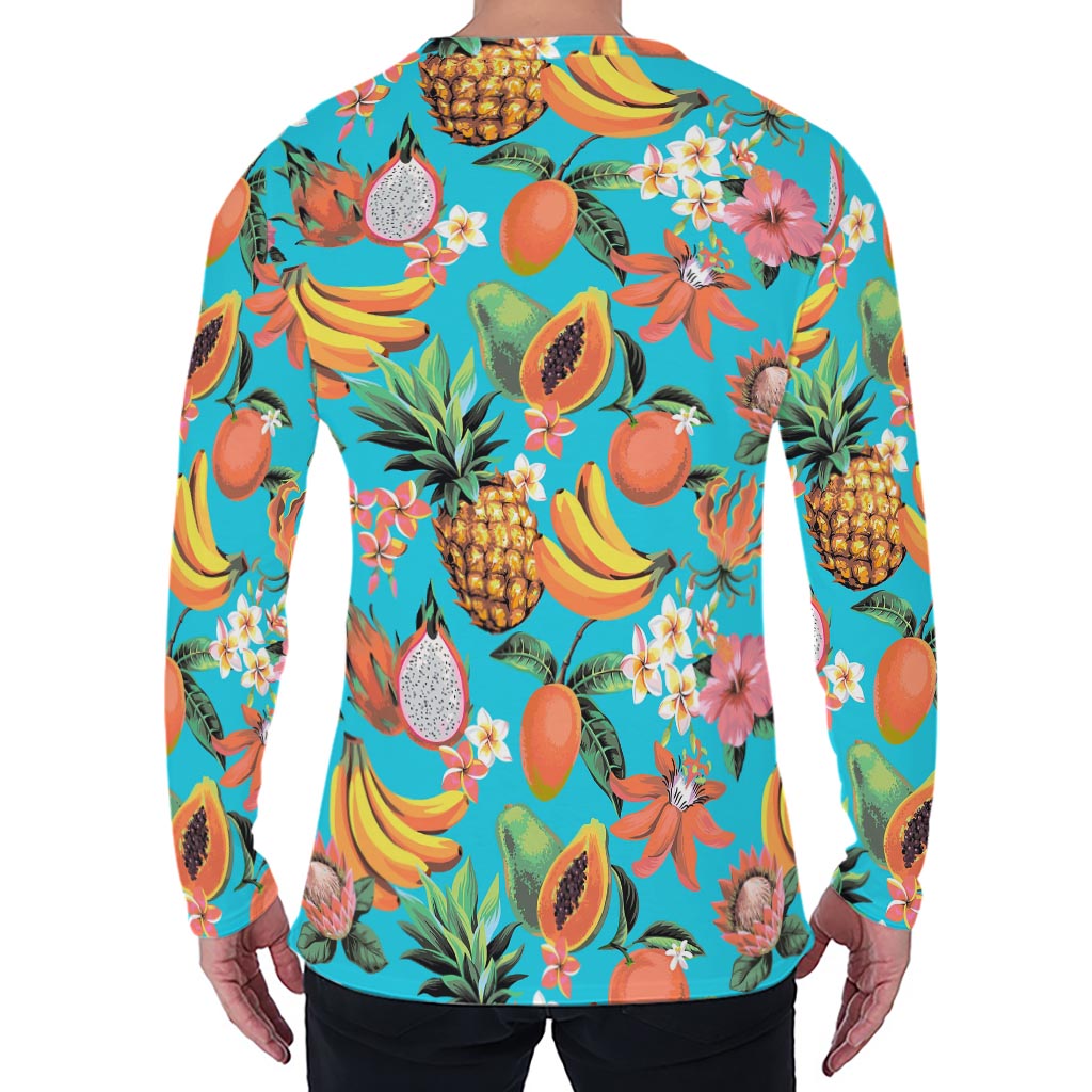 Vintage Tropical Fruits Pattern Print Men's Long Sleeve T-Shirt