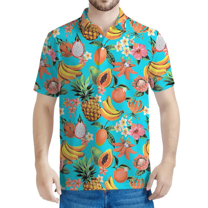 Vintage Tropical Fruits Pattern Print Men's Polo Shirt