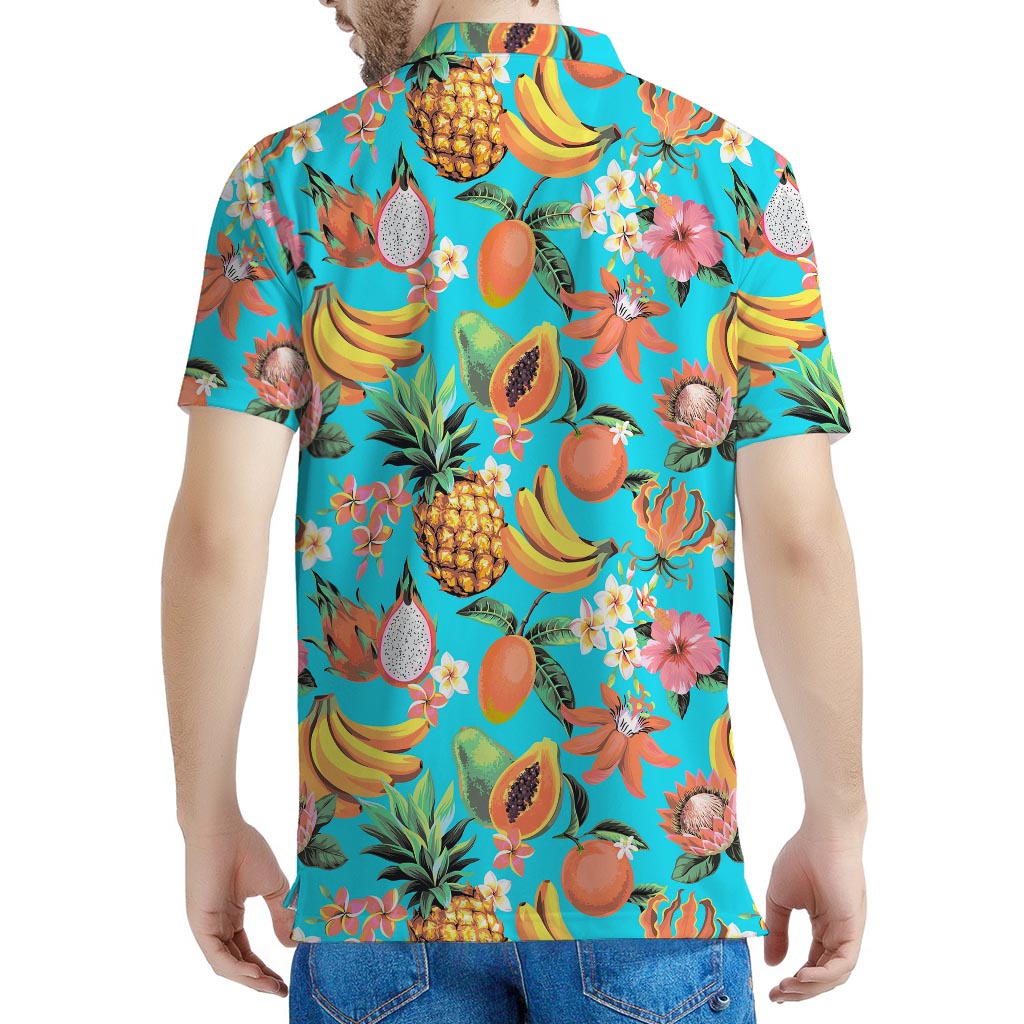 Vintage Tropical Fruits Pattern Print Men's Polo Shirt