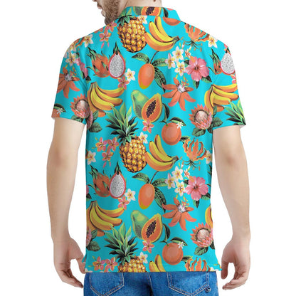 Vintage Tropical Fruits Pattern Print Men's Polo Shirt