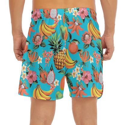 Vintage Tropical Fruits Pattern Print Men's Split Running Shorts