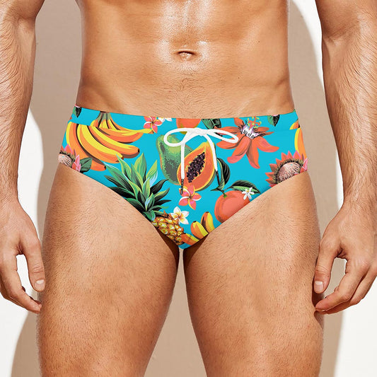 Vintage Tropical Fruits Pattern Print Men's Swim Briefs