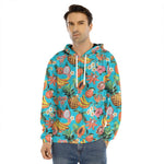 Vintage Tropical Fruits Pattern Print Men's Velvet Pullover Hoodie