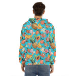 Vintage Tropical Fruits Pattern Print Men's Velvet Pullover Hoodie
