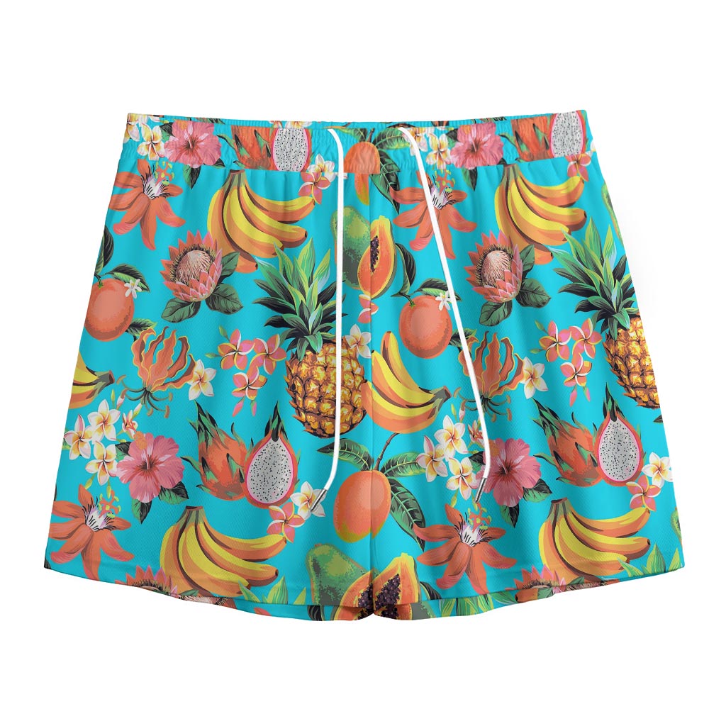 Vintage Tropical Fruits Pattern Print Mesh Shorts