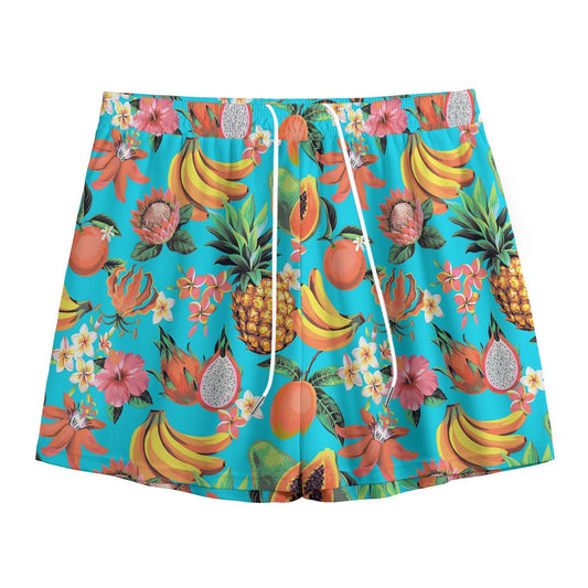 Vintage Tropical Fruits Pattern Print Mesh Shorts