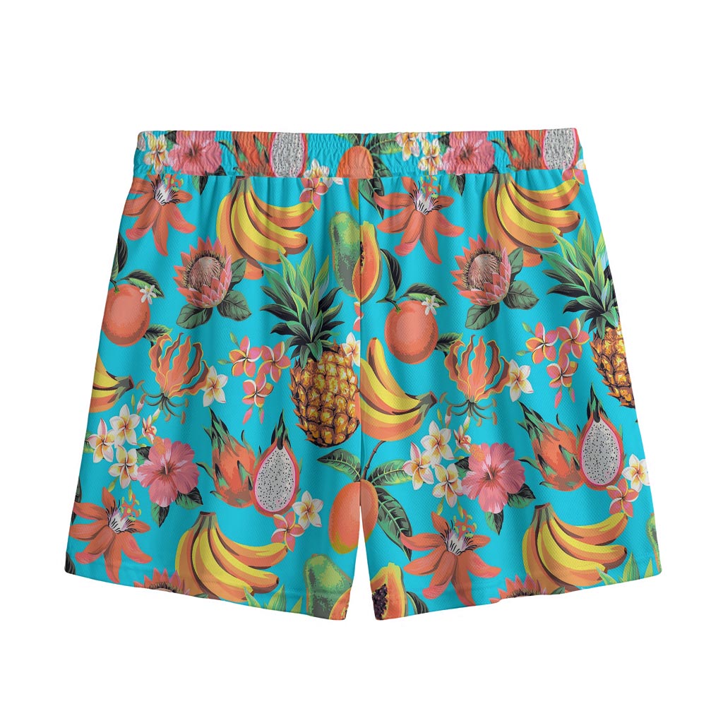 Vintage Tropical Fruits Pattern Print Mesh Shorts