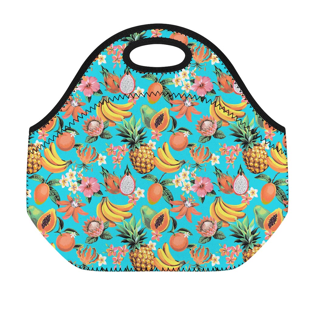 Vintage Tropical Fruits Pattern Print Neoprene Lunch Bag