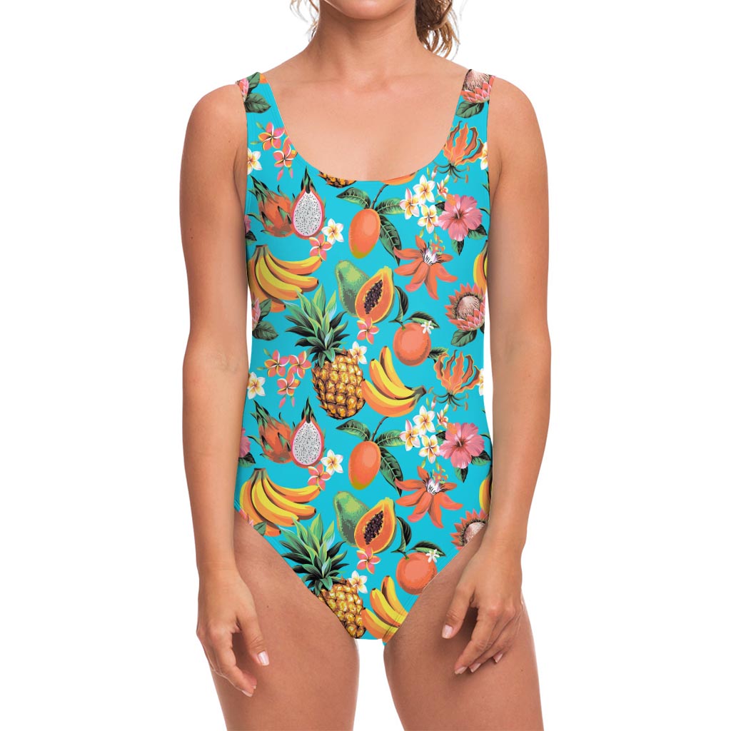 Vintage Tropical Fruits Pattern Print One Piece Swimsuit