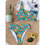 Vintage Tropical Fruits Pattern Print One Shoulder Bikini Top