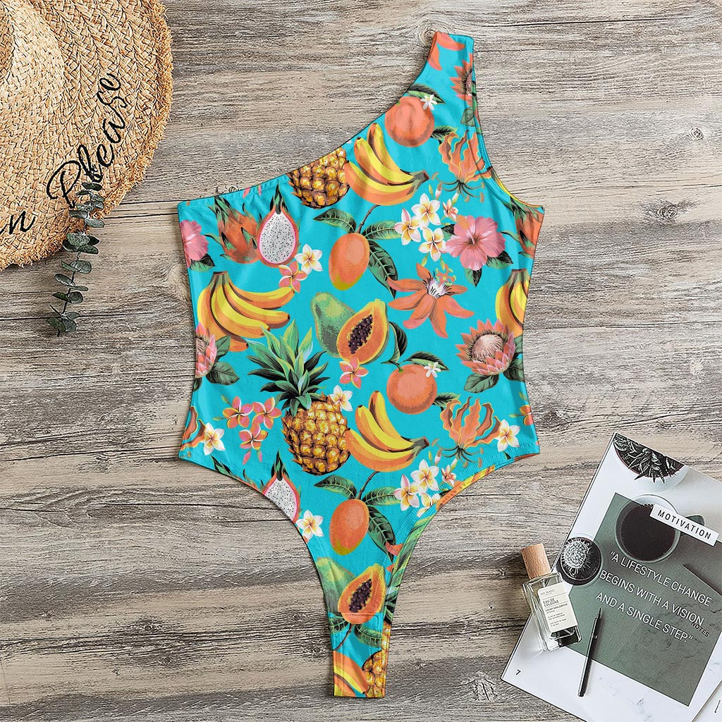 Vintage Tropical Fruits Pattern Print One Shoulder Bodysuit