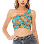 Vintage Tropical Fruits Pattern Print One Shoulder Crop Top