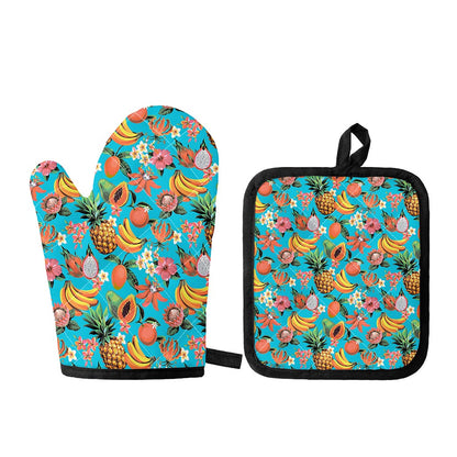 Vintage Tropical Fruits Pattern Print Oven Mitt And Pot Holder Set