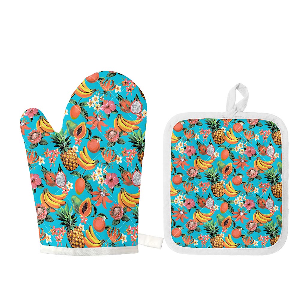 Vintage Tropical Fruits Pattern Print Oven Mitt And Pot Holder Set