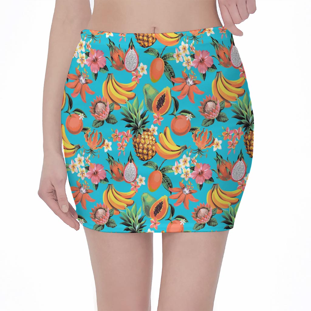 Vintage Tropical Fruits Pattern Print Pencil Mini Skirt