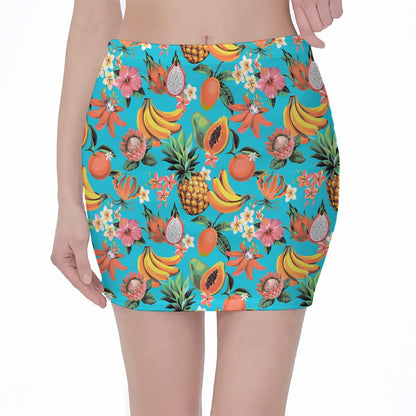 Vintage Tropical Fruits Pattern Print Pencil Mini Skirt
