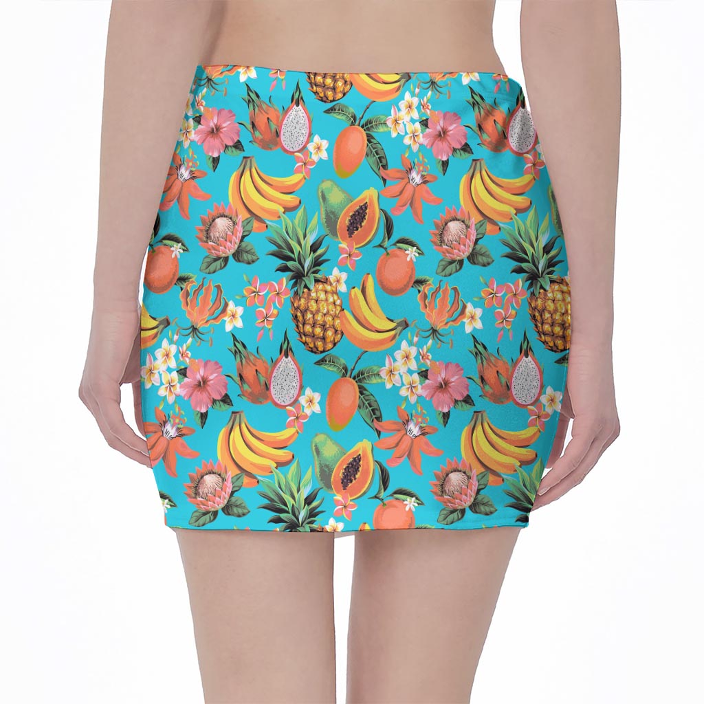 Vintage Tropical Fruits Pattern Print Pencil Mini Skirt