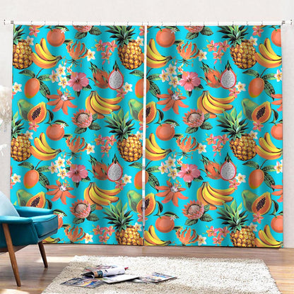 Vintage Tropical Fruits Pattern Print Pencil Pleat Curtains