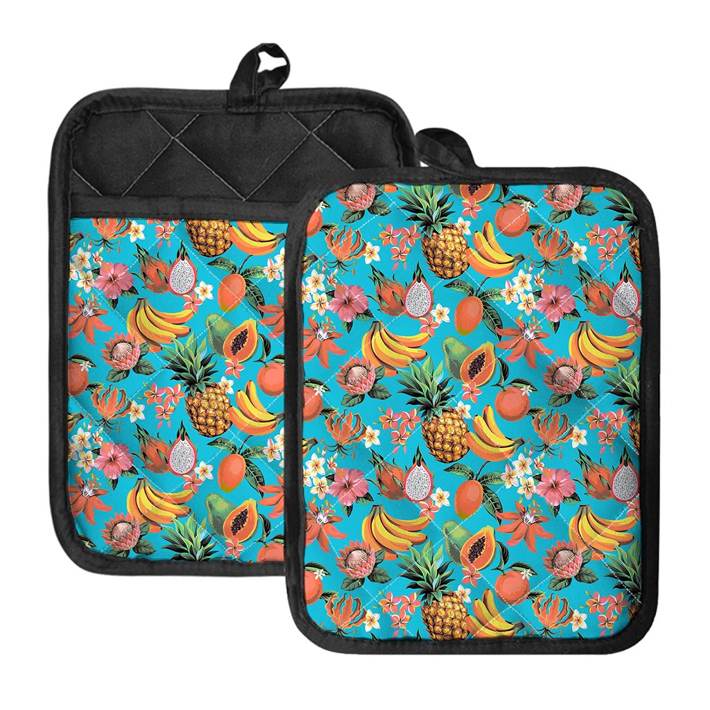 Vintage Tropical Fruits Pattern Print Pot Holders With Pocket