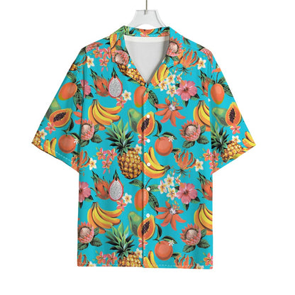 Vintage Tropical Fruits Pattern Print Rayon Hawaiian Shirt