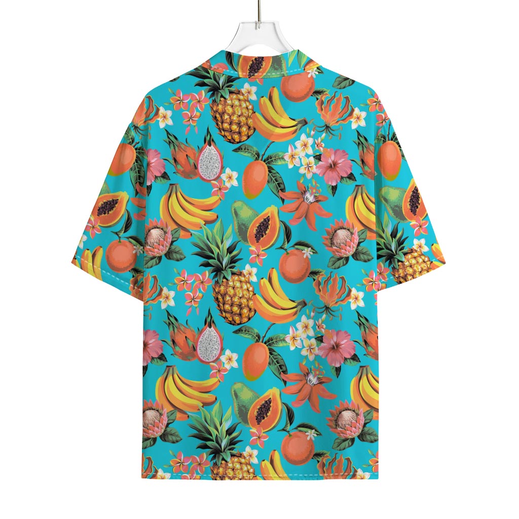 Vintage Tropical Fruits Pattern Print Rayon Hawaiian Shirt