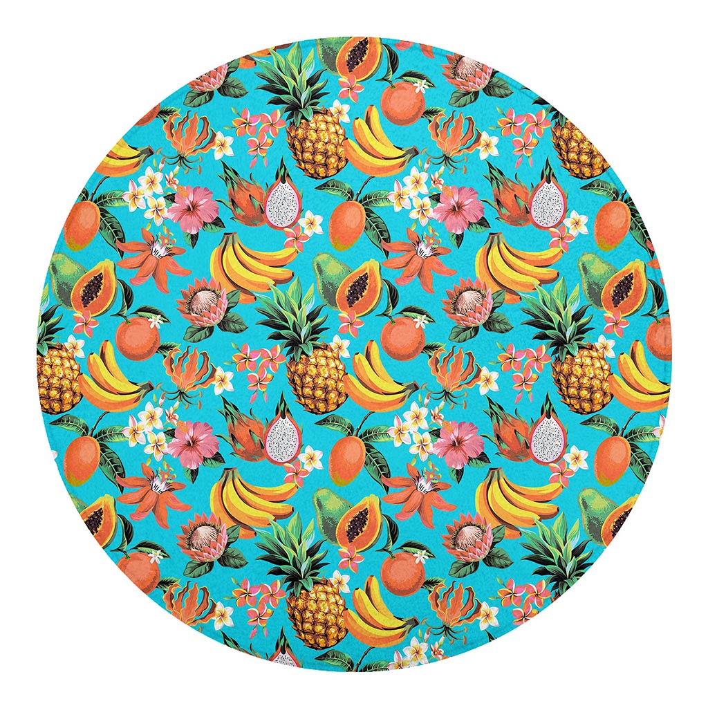 Vintage Tropical Fruits Pattern Print Round Blanket