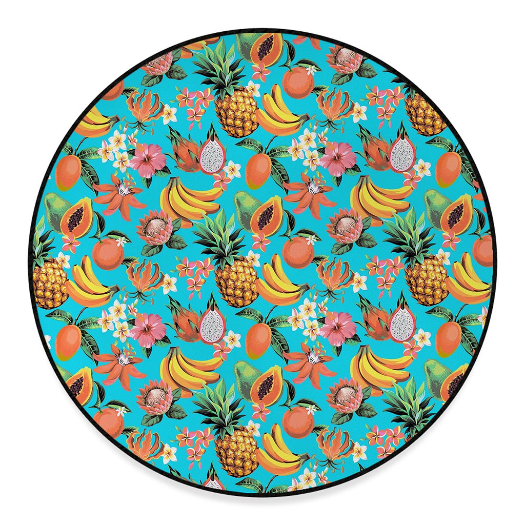 Vintage Tropical Fruits Pattern Print Round Floor Mat