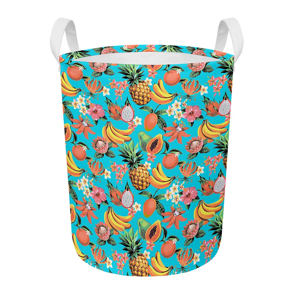 Vintage Tropical Fruits Pattern Print Round Laundry Basket