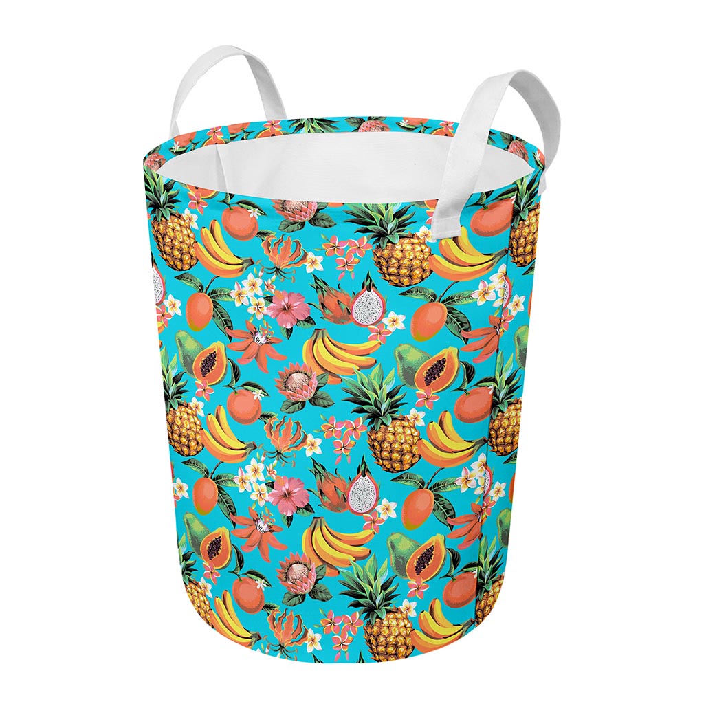 Vintage Tropical Fruits Pattern Print Round Laundry Basket