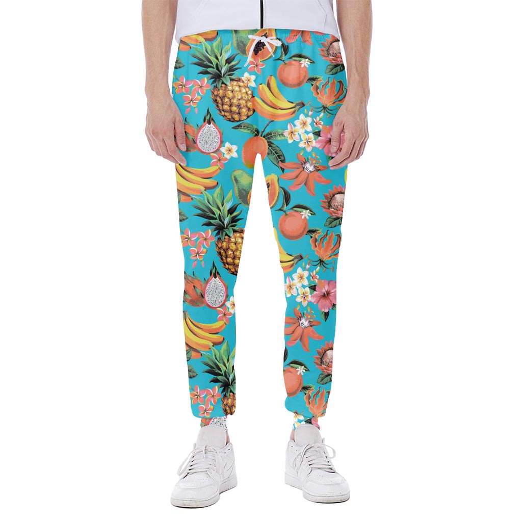 Vintage Tropical Fruits Pattern Print Scuba Joggers