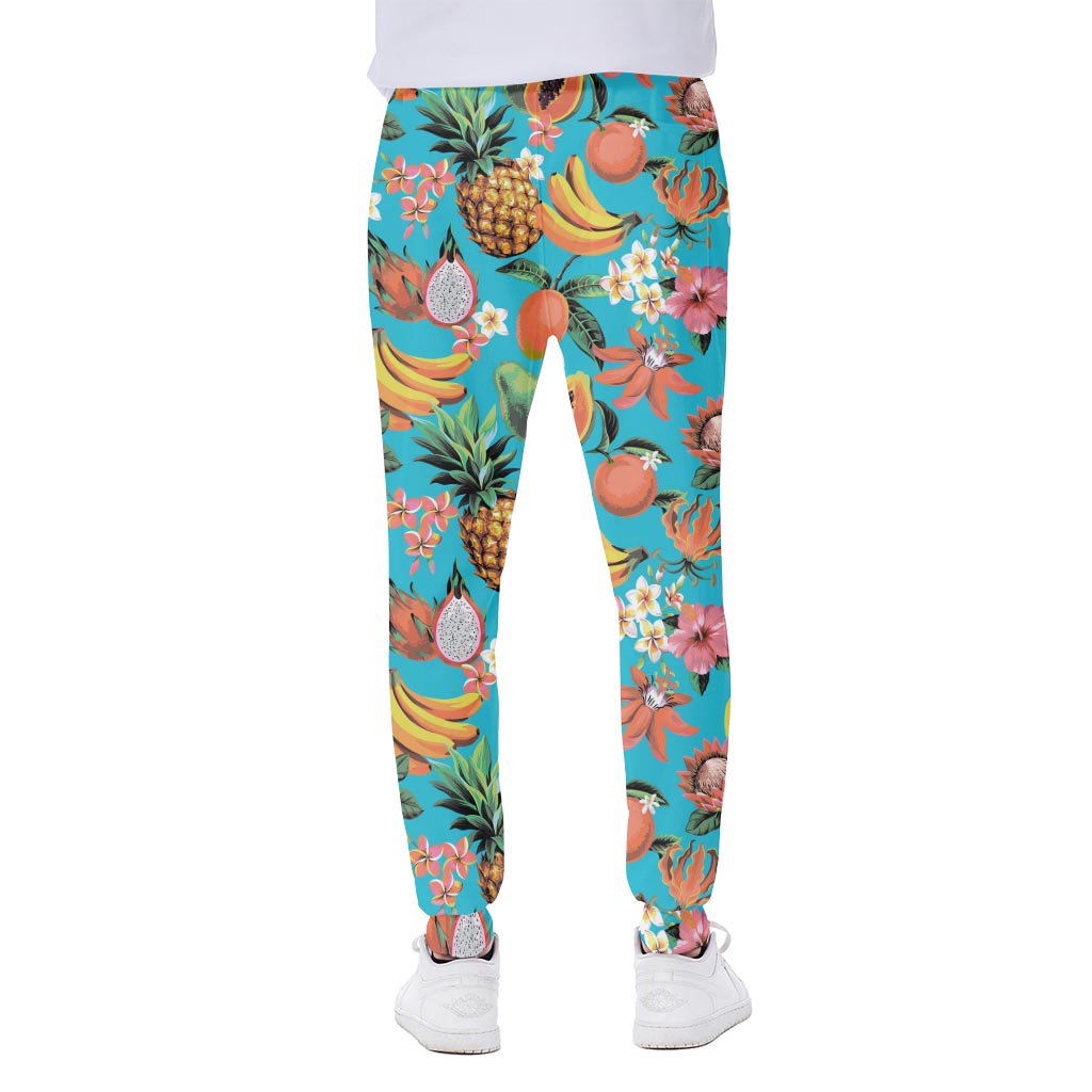 Vintage Tropical Fruits Pattern Print Scuba Joggers