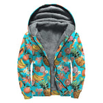 Vintage Tropical Fruits Pattern Print Sherpa Lined Zip Up Hoodie