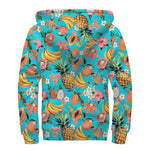 Vintage Tropical Fruits Pattern Print Sherpa Lined Zip Up Hoodie