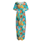 Vintage Tropical Fruits Pattern Print Short Sleeve Long Nightdress