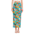 Vintage Tropical Fruits Pattern Print Side Slit Maxi Skirt