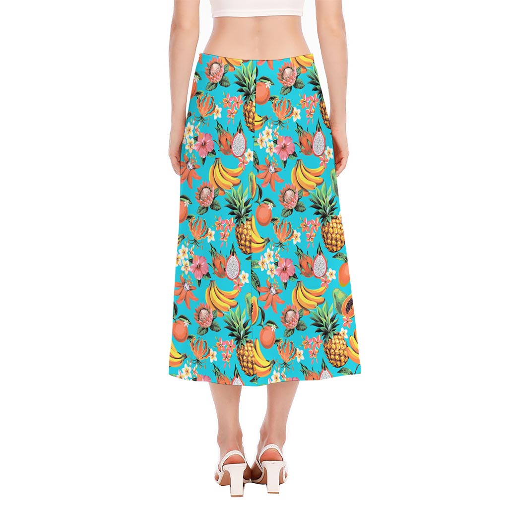 Vintage Tropical Fruits Pattern Print Side Slit Midi Skirt