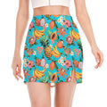 Vintage Tropical Fruits Pattern Print Side Slit Mini Skirt