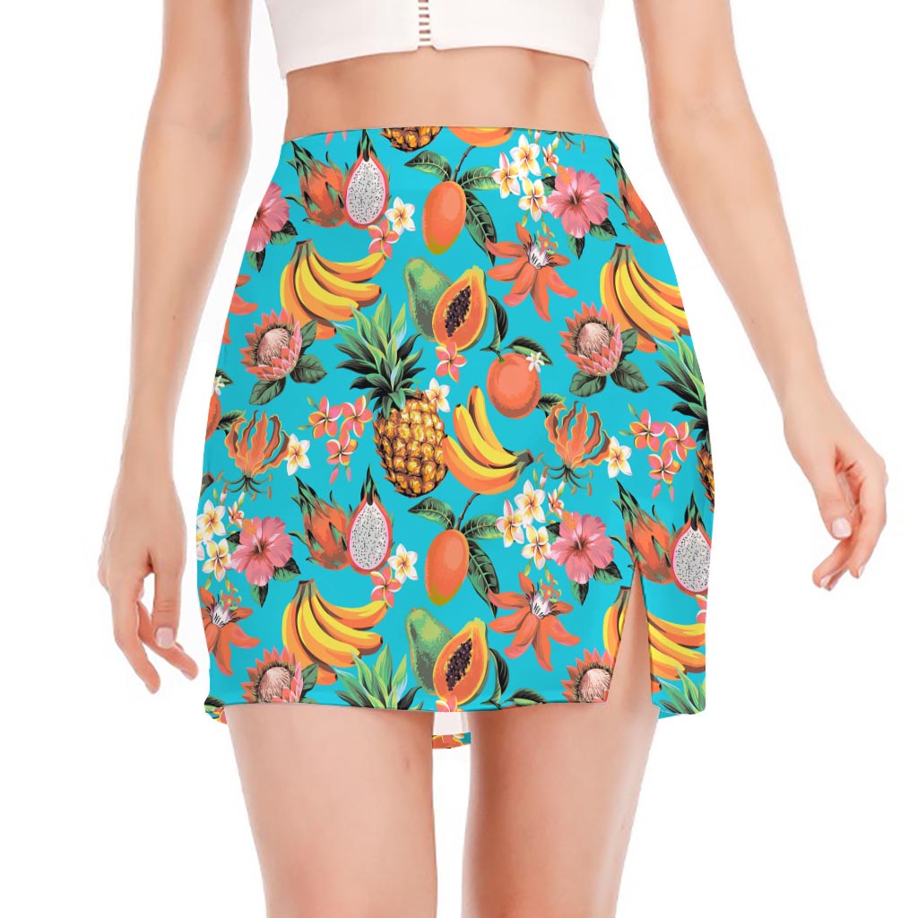 Vintage Tropical Fruits Pattern Print Side Slit Mini Skirt