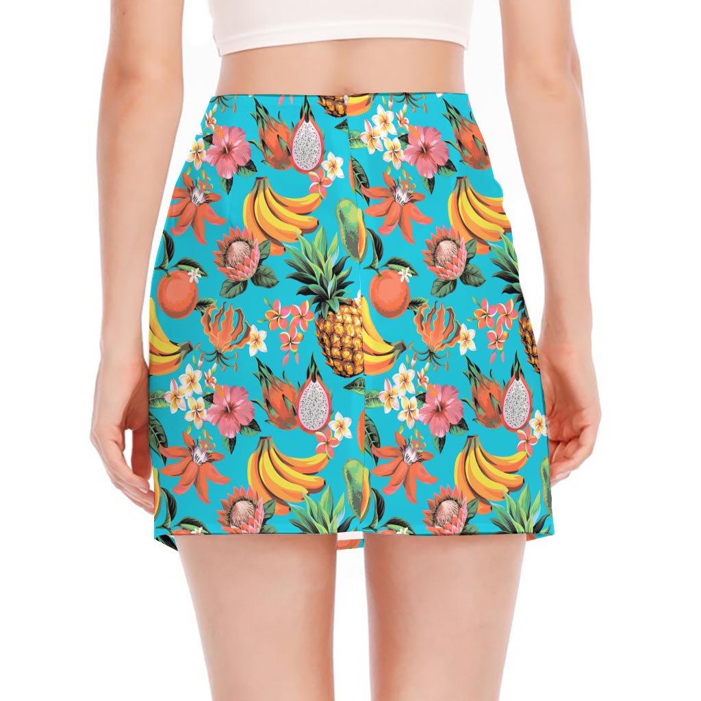 Vintage Tropical Fruits Pattern Print Side Slit Mini Skirt