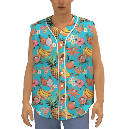 Vintage Tropical Fruits Pattern Print Sleeveless Baseball Jersey