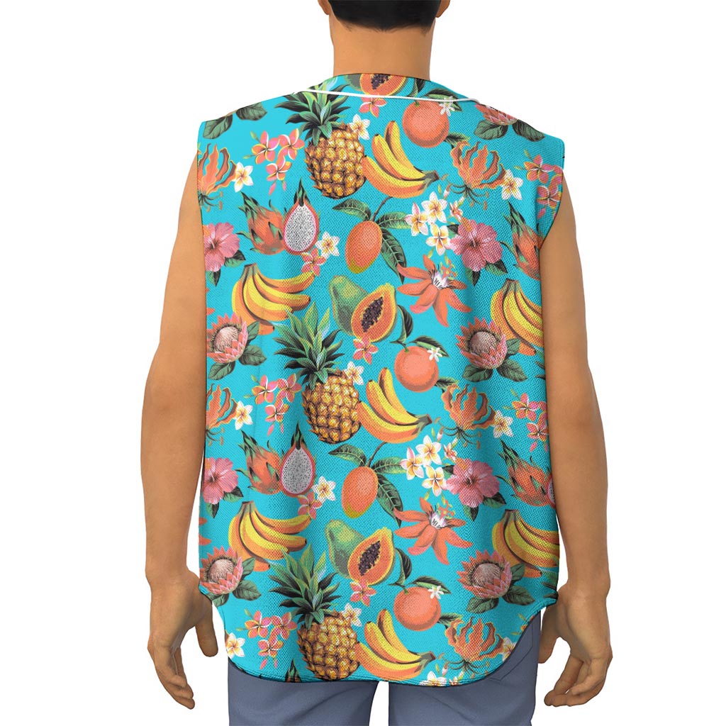 Vintage Tropical Fruits Pattern Print Sleeveless Baseball Jersey