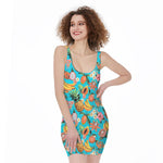 Vintage Tropical Fruits Pattern Print Sleeveless Bodycon Dress