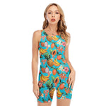 Vintage Tropical Fruits Pattern Print Sleeveless One Piece Swimsuit