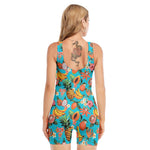 Vintage Tropical Fruits Pattern Print Sleeveless One Piece Swimsuit